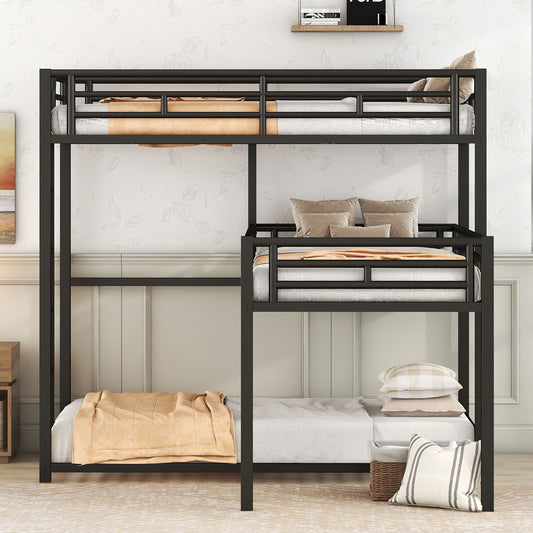 L-shaped Metal Triple Twin Size Bunk Bed | Twin Bunk Beds for Kids