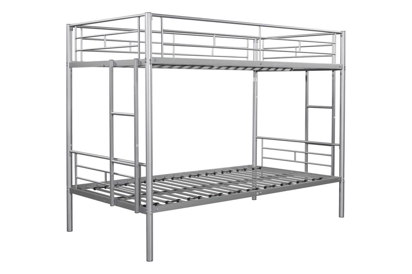 Twin Over Twin House Bunk Bed | Metal Bed Frame with Built-in Ladder