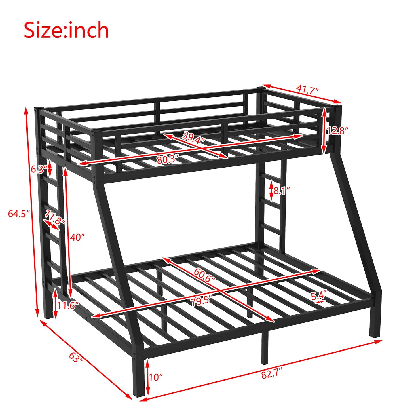 Bunk Bed for Teens and Adults | Twin Over Queen Bunk Bed Metal