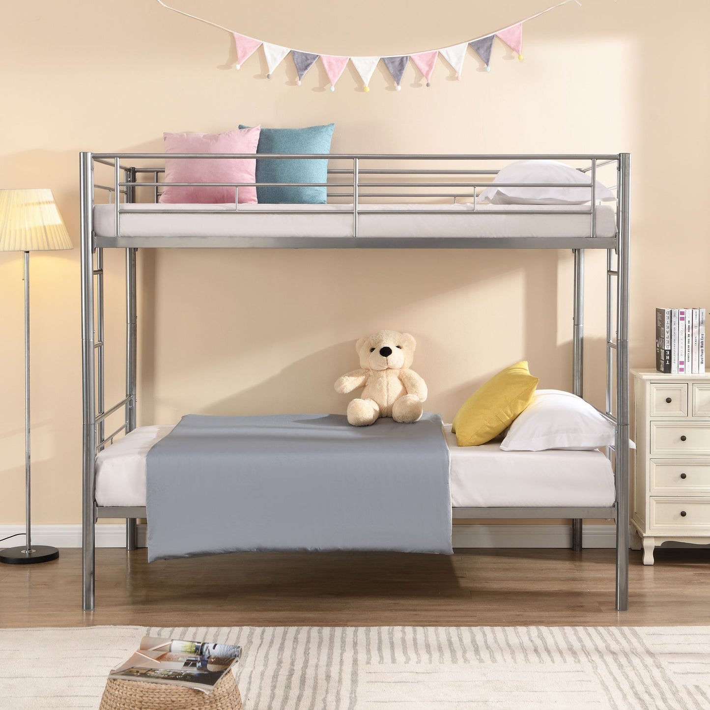 Bunk Bed Twin Over Twin Size with 2 Ladders and Full-Length Guardrail | Twin Bunk Beds for Kids