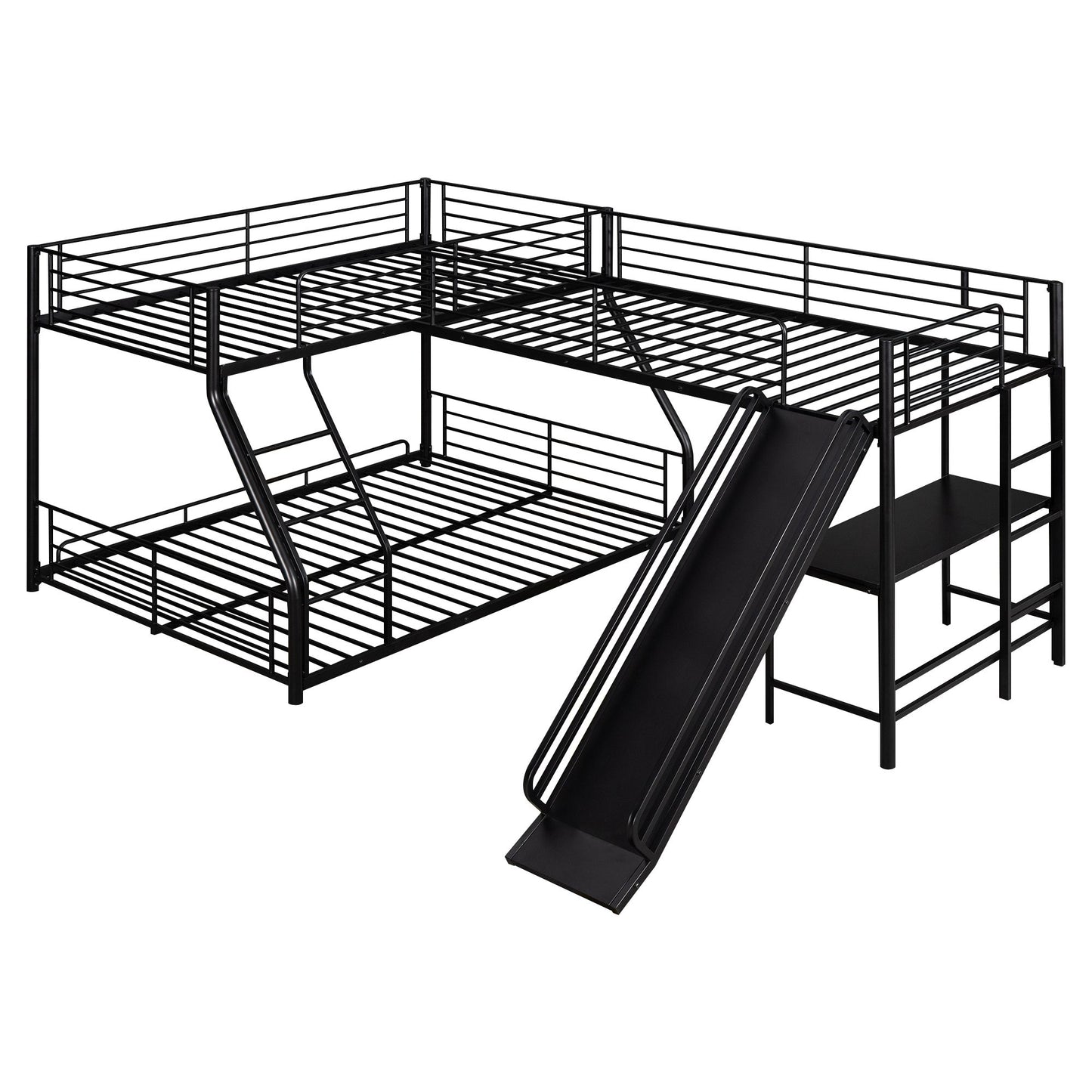 L-Shaped Twin over Full Bunk Bed with Twin Size Loft Bed | Built-in Desk and Slide | Twin Bunk Beds for Kids