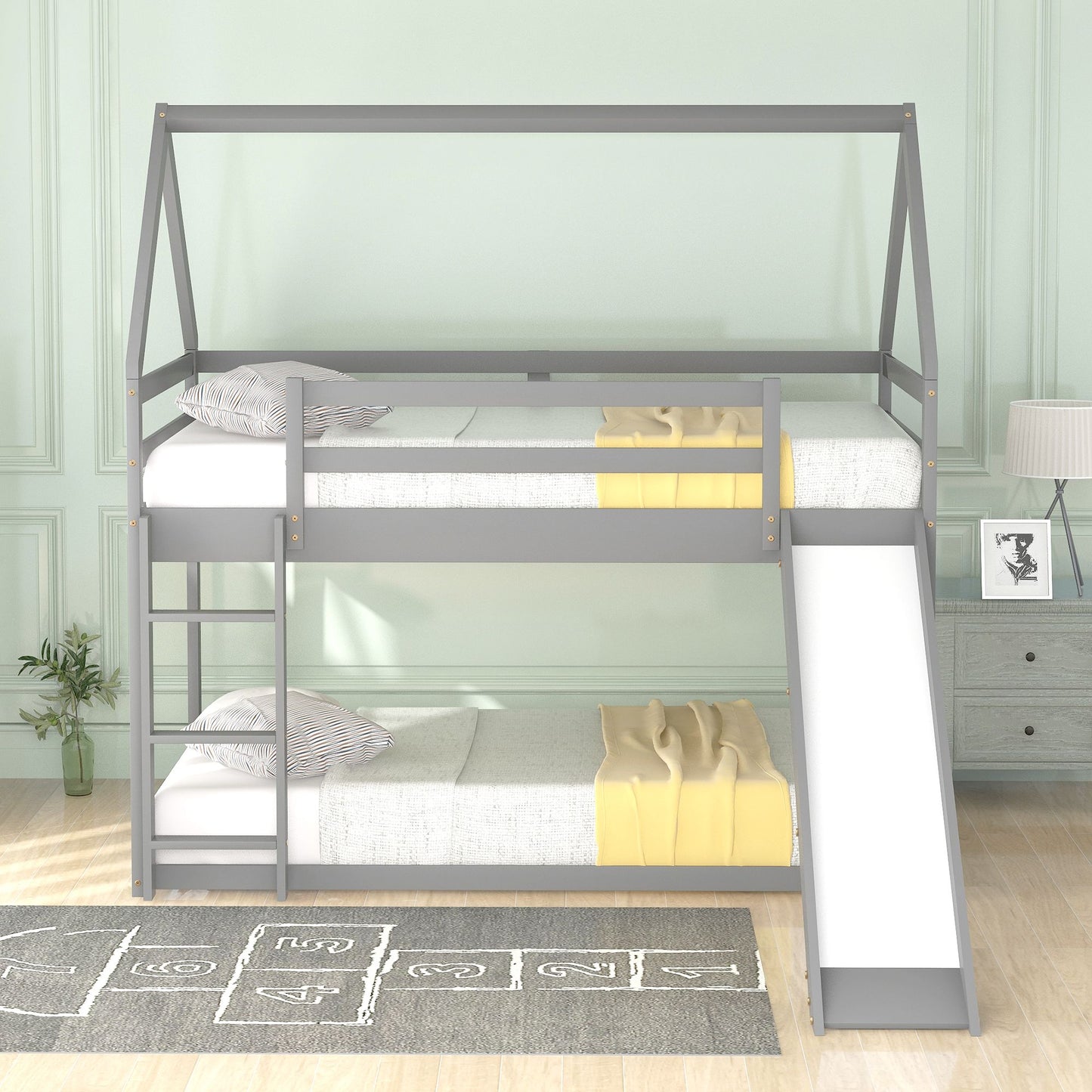 Twin Over Twin Low Bunk Bed with Ladder | Twin Bunk Beds for Kids