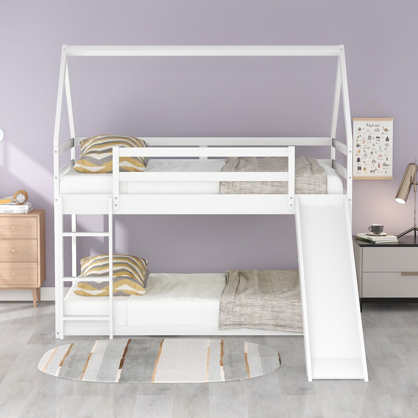 Twin Over Twin Low Bunk Bed with Ladder | Twin Bunk Beds for Kids