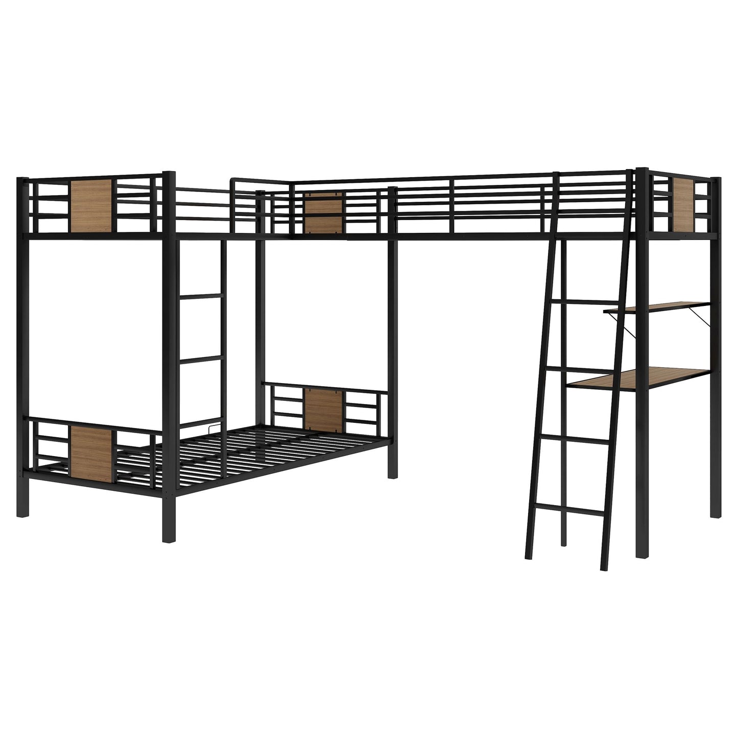 L Shape Bunk Bed Twin over Twin Bunk Bed with Desk and Shelf | Twin Bunk Beds for Kids