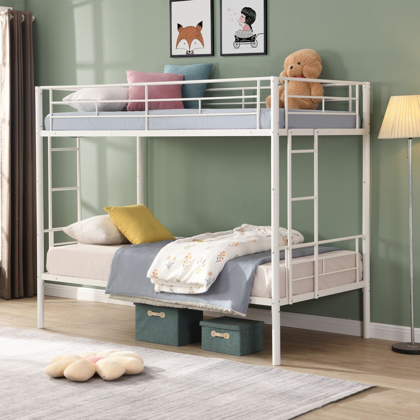 Bunk Bed Twin Over Twin Size with 2 Ladders and Full-Length Guardrail | Twin Bunk Beds for Kids