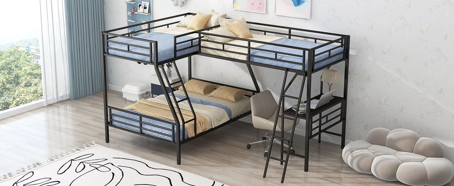 Twin over Full Bunk Bed with Attached Twin Loft Bed and Desk | Twin Bunk Beds for Kids