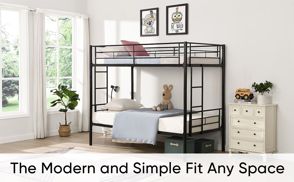 Bunk Bed Twin Over Twin Size with 2 Ladders and Full-Length Guardrail | Twin Bunk Beds for Kids