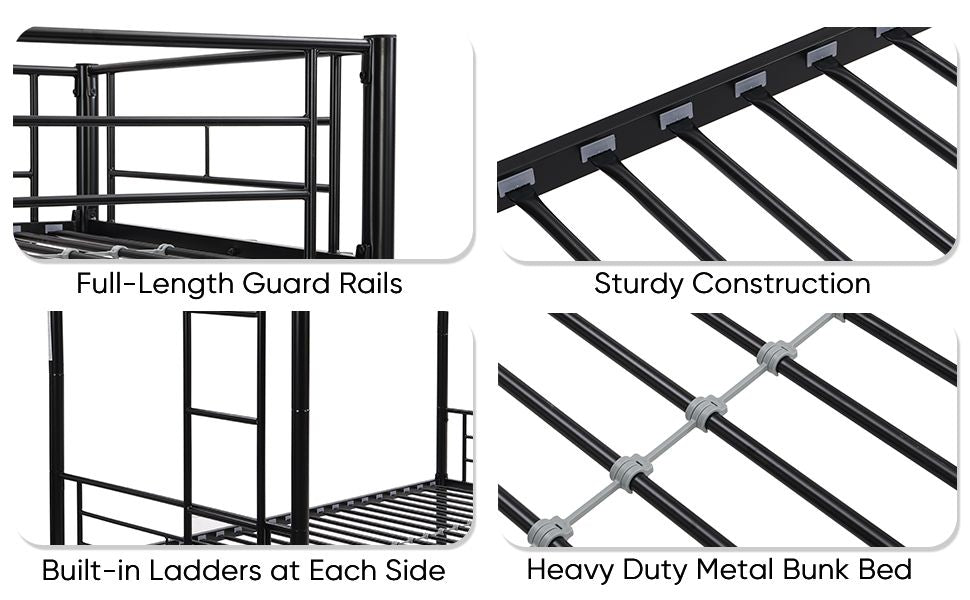 Bunk Bed Twin Over Twin Size with 2 Ladders and Full-Length Guardrail | Twin Bunk Beds for Kids