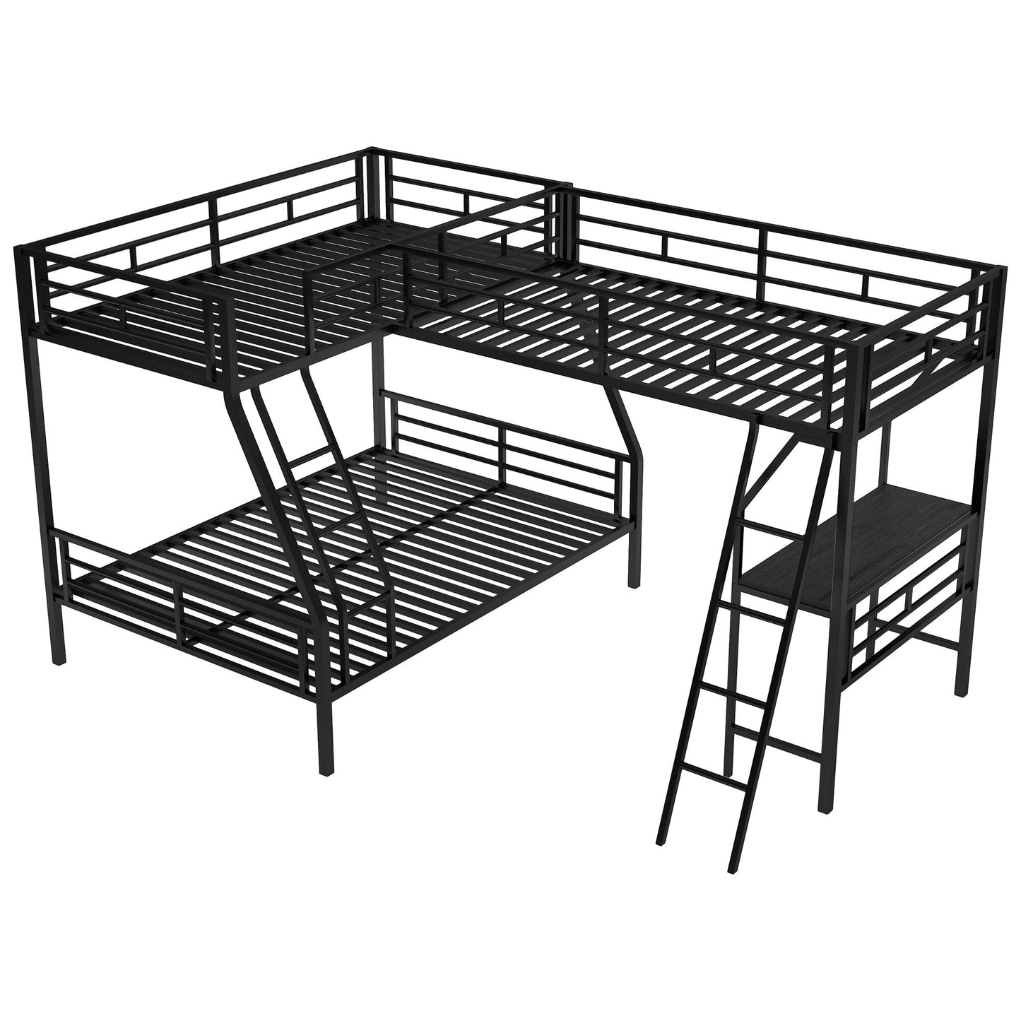 Twin over Full Bunk Bed with Attached Twin Loft Bed and Desk | Twin Bunk Beds for Kids