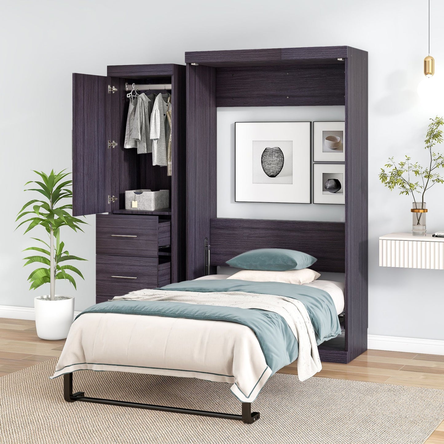 Twin Size Murphy Bed with Wardrobe and Drawers | Murphy Bed for Kids