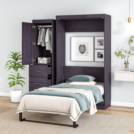 Twin Size Murphy Bed with Wardrobe and Drawers | Murphy Bed for Kids