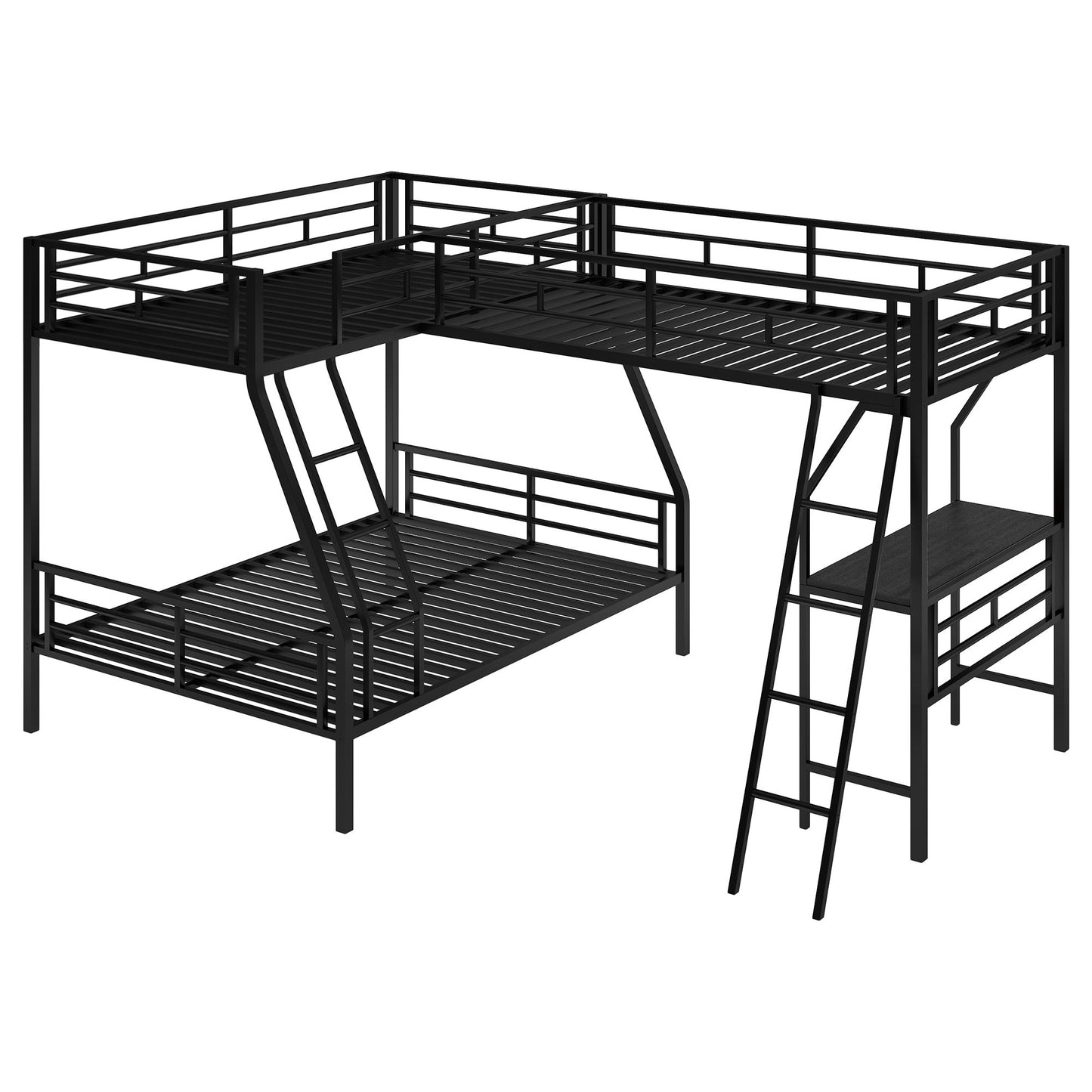 Twin over Full Bunk Bed with Attached Twin Loft Bed and Desk | Twin Bunk Beds for Kids