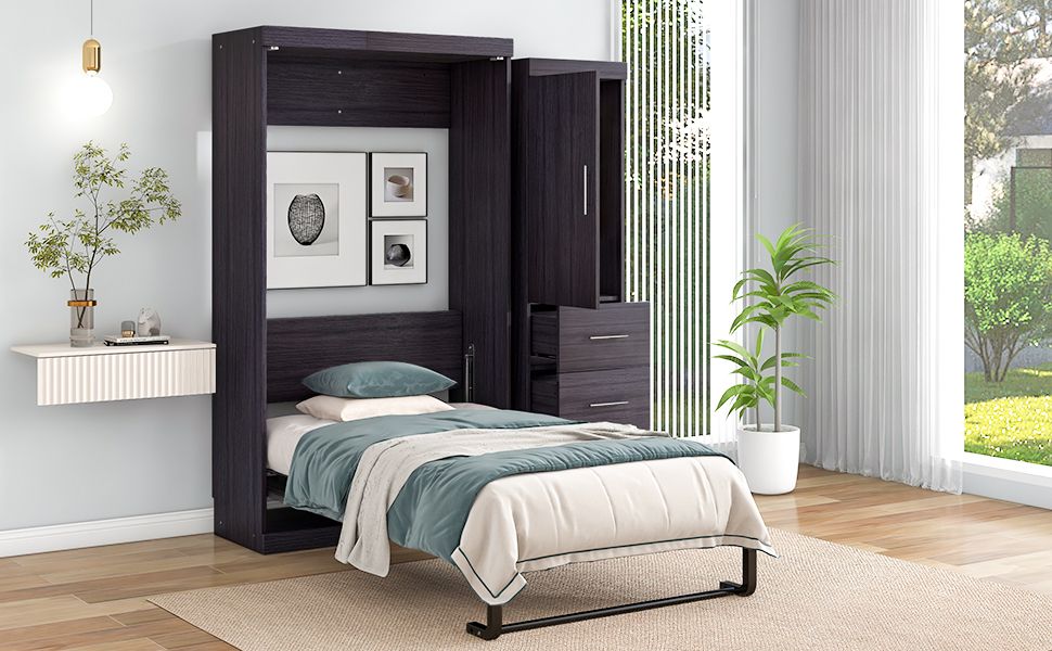 Twin Size Murphy Bed with Wardrobe and Drawers | Murphy Bed for Kids