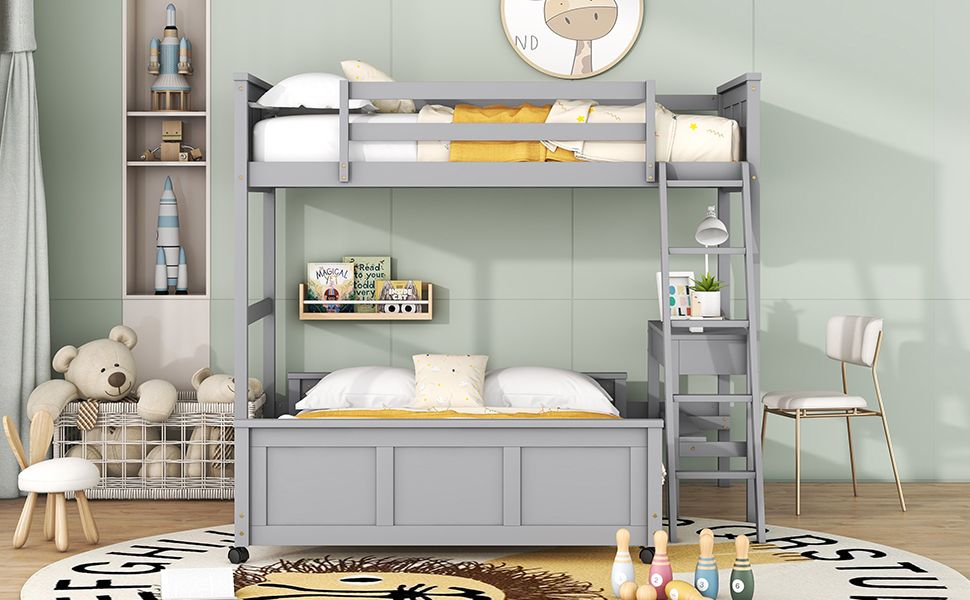 Gray Twin Over Full Bunk Bed | Twin Bunk Beds for Kids