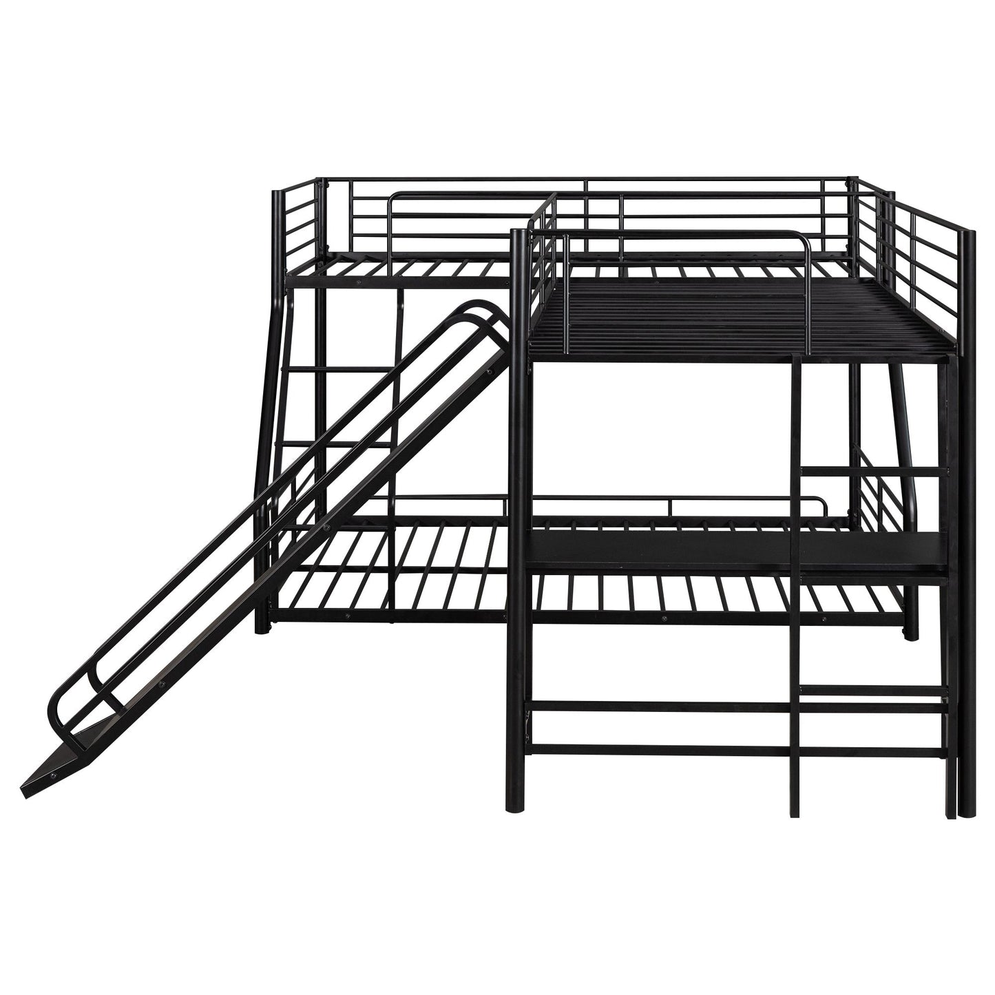 L-Shaped Twin over Full Bunk Bed with Twin Size Loft Bed | Built-in Desk and Slide | Twin Bunk Beds for Kids