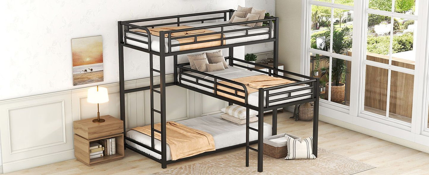 L-shaped Metal Triple Twin Size Bunk Bed | Twin Bunk Beds for Kids